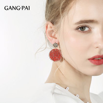 Silver pin senior sense earrings female retro Hong Kong style Korea 2021 New Tide temperament red earrings Net red red ear clip