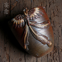 (One-piece handmade)Japanese-style bottle pot Pure hand carved Xianglong play beads unglazed pure wood burning hand-caught pot 72 hours