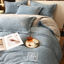 Light extravagant minimalist solid milk suede four-piece double face suede thickened winter coral suede quilt cover bed Hat Bedding