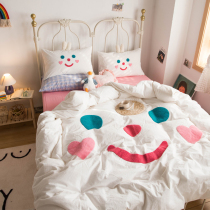 ins meta-gas adolescent girl hearts pure cotton washed cotton towels embroidered with four sets of full cotton quilt cover cute cartoon bed bedding
