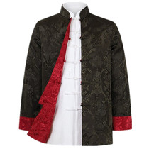 Spring and Autumn Tang suit mens long sleeve silk jacket Chinese style retro buckle stand neck top Chinese style double-sided jacket