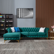 Nordic Light Luxurious Ink Green Pull Buttoned Velvet Fabric Sofa Corner Combo your Princess Suite Small-family-Villa Living Room