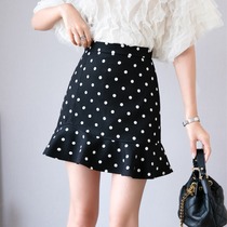  Polka dot skirt womens 2021 summer new fashion ruffle irregular high waist thin hip fishtail short skirt