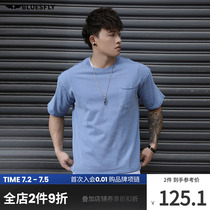 BLUESFL Short Sleeve Mens Summer Original Wash Water Trends T-shirt Casual Muscle Male Gym Gym Sports Training Blouse