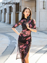 Cat Degree Dance Suit Qipao Costume for adult female Latin dance dress Latin dance dress rehearsal dress rehearsal dress with dress