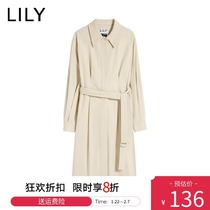 (the same model in the mall) LILY2021 winter new simple English wind solid color loose lace long trench coat women