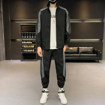 Autumn casual sports suit mens spring and autumn new handsome tooling jacket suit stand collar fashion loose mens clothing