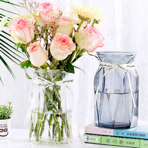 Glass transparent vase water rich bamboo vase living room dried flower vase lily flower pot hydroponic utensils