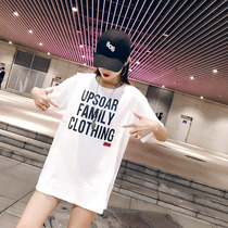 Short sleeve womens tide European Big version loose size white top 2021 New bf style hip hop long