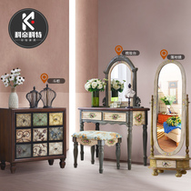 American dressing table bedroom bucket dressing table solid wood Net red dressing mirror small apartment European mini dressing cabinet