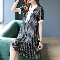 Baoshi Li lace-up printed mulberry silk dress Womens Spring New 2021 medium length elegant temperament silk skirt