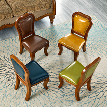 Eurostyle solid wood small short stool leather art children backrest chair change of shoes stool American tea table stool living-room sofa stool for home