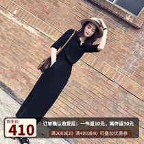  Black side split dress female 2021 summer new Korean mid-length waist thin Hepburn style cheongsam skirt