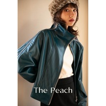 MICHELLY MO black turtleneck soft leather motorcycle leather jacket jacket winter