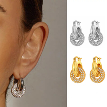 Omeins net red cold and light wind metal inlaid flash drill female earrings high-fashionable small earrings