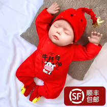 The year of the ox newborn baby year clothes autumn and winter New Year baby pay New Years call connected Chinese style Full Moon set red