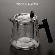 Double liner heat-resistant high-temperature steamed tea brewery teapot thickened glass electric pottery stove special tea set with side pot