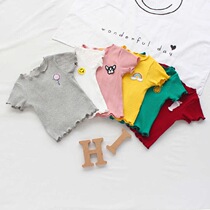  Female baby summer childrens clothing female summer 2018 new knitted color T-shirt pink yellow white short-sleeved summer top