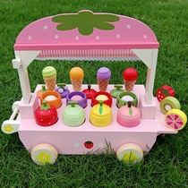 Wooden ice cream car toy Childrens house puzzle simulation ice cream Kiki and Yue Yue with the same baby gift