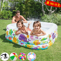 intex thick wear-resistant square inflatable swimming pool cartoon tropical fish childrens bath pool parent-child toy pool
