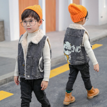Cowboy Waistcoat Boy Autumn Winter Outwear Childrens Vest Plus Suede Baby Kan Shoulder Thickened Foreign Air Korean Version Cartoon Tide