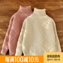 Girls sweater plus velvet thickened childrens high collar base shirt female children Winter foreign air cashmere sweater 2021 New
