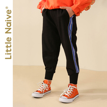 LittleNaive little naive girl sports pants bunched feet spring and autumn thin black childrens casual pants