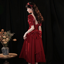 Satin wine red little man toast dress bride wedding 2021 new engagement can usually wear dress dress