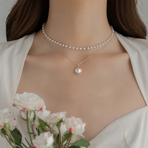 Fairy light extravagant golden beetle necklace 2021 new female ins Wind temperament Joker double pearl neck chain