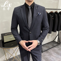 Mens suit suit suit British slim non-iron groom wedding dress business dress Korean plaid suit suit suit suit