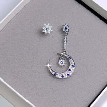 925 Silver Needle Fashion Star Moon Asymmetric Earrings Micro-inlay Fine Drill Ear Clip Starry Earring 0014