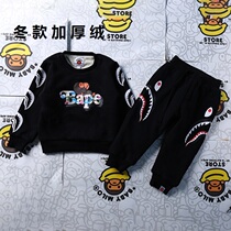 BAPE Alphabet Sleeves Shark Plus Suede Thicken Sweater Kindergarten Clothing men and womens clothing suit pants
