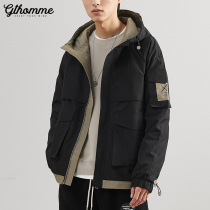 2022 Spring Autumn New Mens Hat Jacket Black Loose Korean Version Trend 100 Hitch Casual Long Sleeve Tooling Jacket