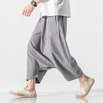 Chinese style Nepal big crotch pants mens retro low crotch pants wide leg pants cotton and linen leisure ankle-length pants trend summer