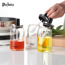Plazotta High borosilicate glass seasoning jar Seasoning box Kitchen with spoon Salt jar Oil brush Seasoning seasoning bottle jar