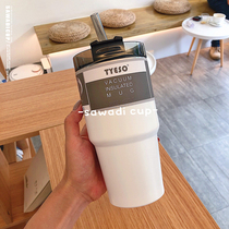 Korean high-capacity stainless steel thermos cup with straw coffee cup simple personality male and female students ice cup