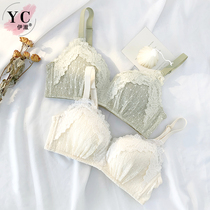 Yechul no steel ring underwear female summer small chest gathered aa cup not empty cup girl lace bra set thick