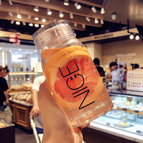 Net Red simple English transparent hipster heat-resistant tea glass water cup female students cute thick hand Cup
