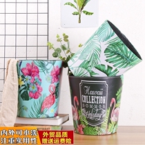 ins Nordic waterproof leather retro trash can large office creative wastebasket home trash can home
