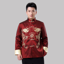 New embroidery Dragon Tang suit mens long sleeve jacket youth middle-aged and elderly autumn national clothing mens coat 2104