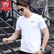 2021 New Summer V-neck short sleeve T-shirt mens trend sports loose half-sleeve shirt cotton embroidered shirt shirt