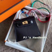 Second generation KL black gold lizard leather bag pendant