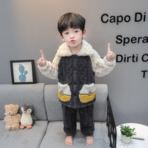 Boy coral vet pajamas plus velvet autumn winter heating boybaby baby baby winter flannel home clothes