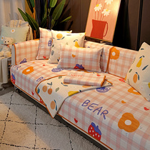 Winter milk velvet sofa cushion Nordic simple cartoon pattern short plush non-slip thickened fabric sofa cover towel