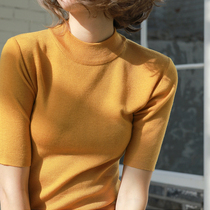 Counter 2021 spring and autumn new semi-high neck mid-sleeve sweater womens slim-fit tight five-point sleeve bottoming top