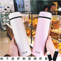 Korean solid color hipster simple cute thermos cup male and female students couple portable stainless steel water Cup