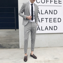 Suit suit mens tide casual Ruffian handsome Korean version of self-cultivation business dress married British handsome suit men two-piece set