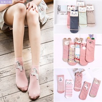 5-10 Double cotton socks Female midbarrel Sox Korean version College Wind Korea Long socks Autumn Winter Lovely Lady Day