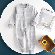 Baby thickened jumpsuit 1 plus velvet autumn and winter baby air-conditioning clothing out of clothing open crotch warm climbing clothing pajamas 3 years old