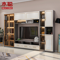 Living room overall TV cabinet modern simple combination wall cabinet light luxury background wall integrated floor home solid wood raised